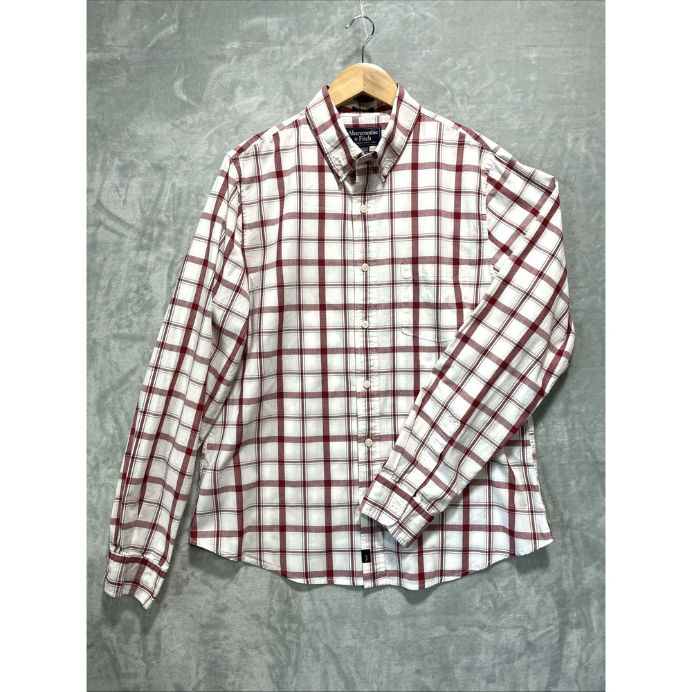 Abercrombie and Fitch Men's Red & White Plaid Y2K Button Up Shirt Size XL VTG